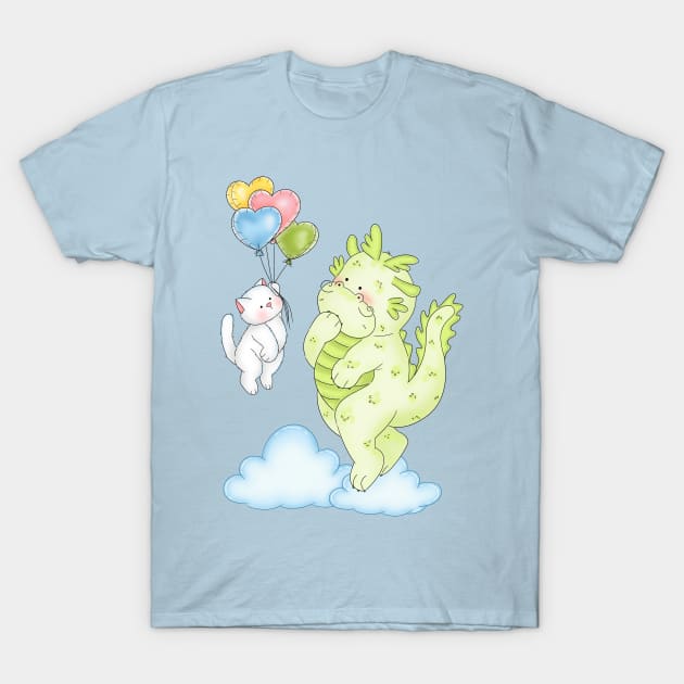 Cat meets with cute dragon T-Shirt by Athikan